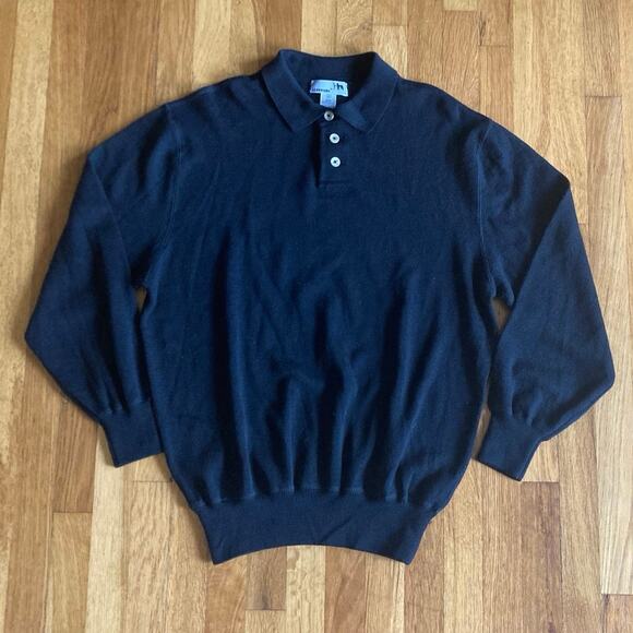 I Levrieri Black 100% Merino Wool Polo Sweater Italy Made Men's XL - Picture 1 of 5
